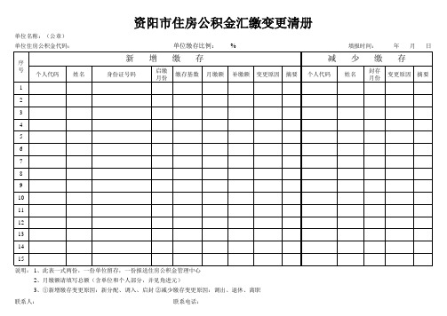 住房公积金变更清册