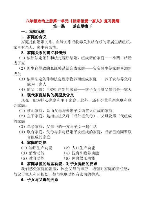 八年级政治上册第一单元《相亲相爱一家人》复习提纲