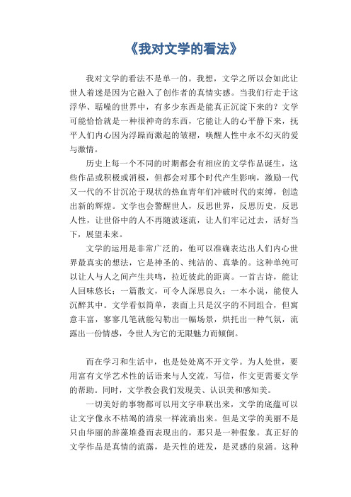 高中生优秀作文精选：《我对文学的看法》