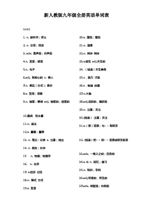 人教版九年级全册英语单词听写版