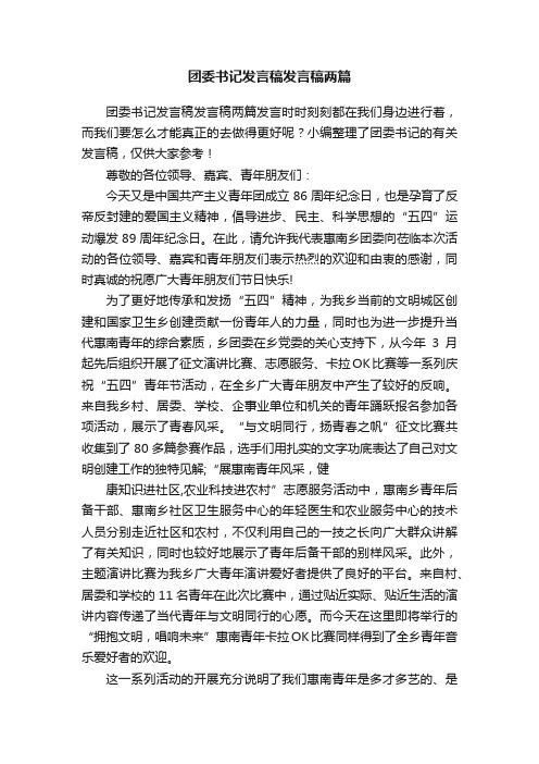 团委书记发言稿发言稿两篇