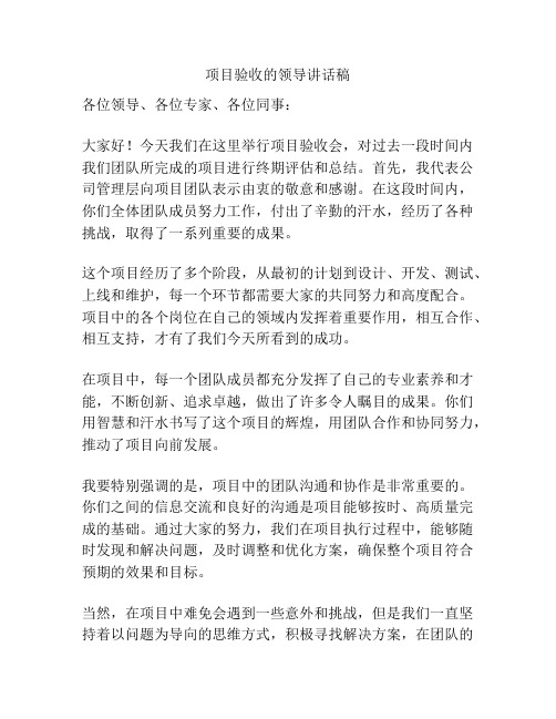 项目验收的领导讲话稿