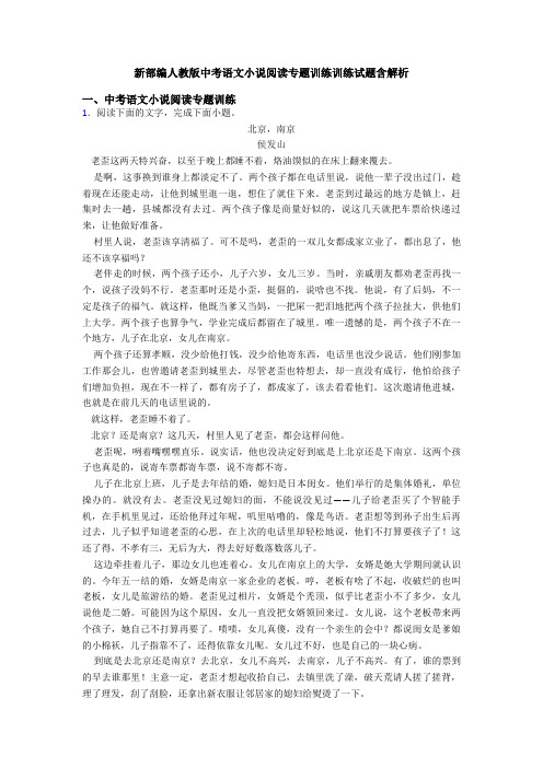 新部编人教版中考语文小说阅读专题训练训练试题含解析