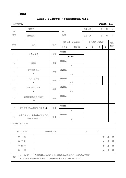 QCSG表1- B.01路径复测  分项工程质量验收记录 (线土1)