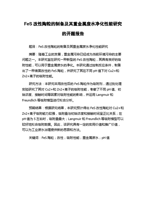 FeS改性陶粒的制备及其重金属废水净化性能研究的开题报告