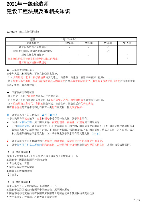 2021年一建法规章节考点精析 1Z305030-施工文物保护制度