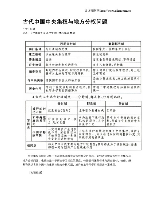 古代中国中央集权与地方分权问题