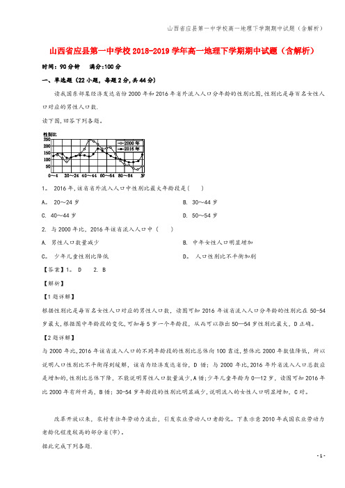 山西省应县第一中学校高一地理下学期期中试题(含解析)