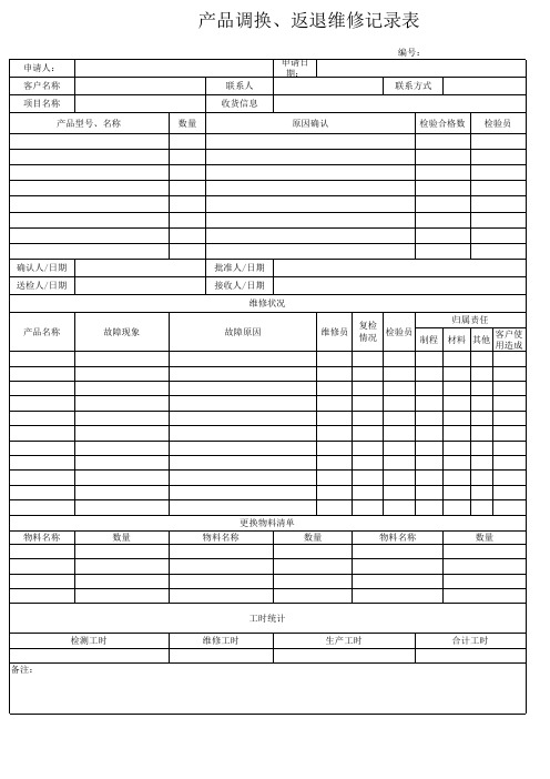 产品调换、返退维修记录表