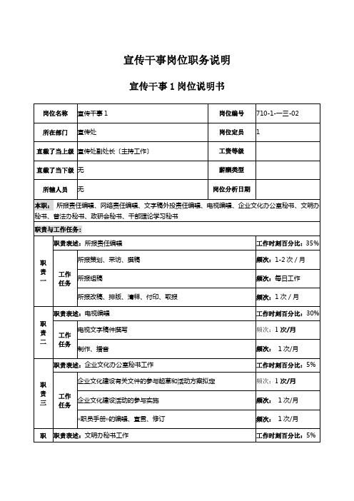 宣传干事岗位职务说明