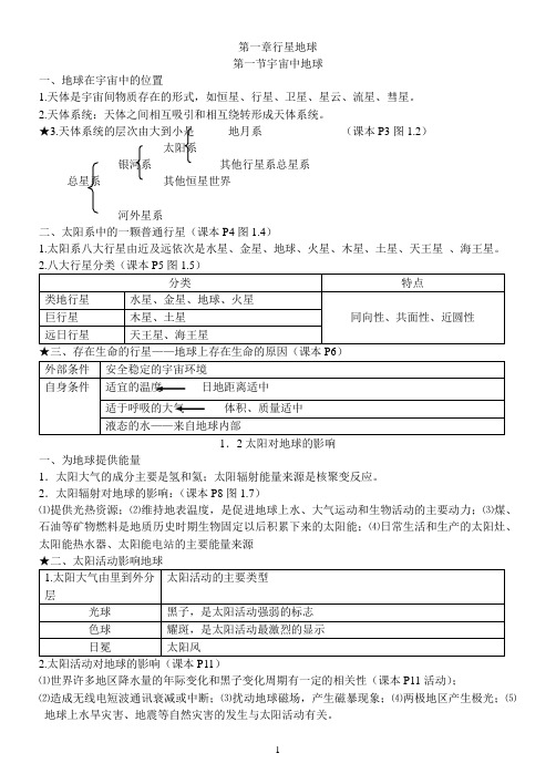 人教版高一地理必修一知识点总结