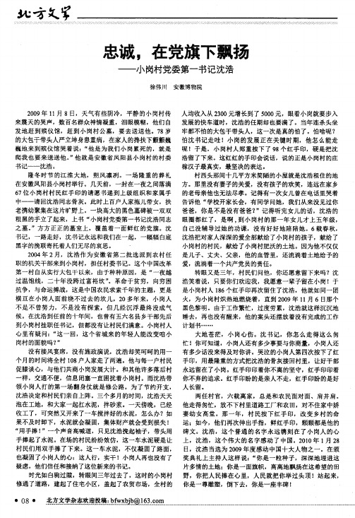 忠诚,在党旗下飘扬——小岗村党委第一书记沈浩