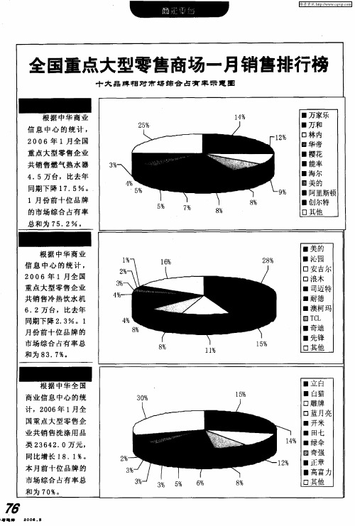 全国重点大型零售商场一月销售排行榜