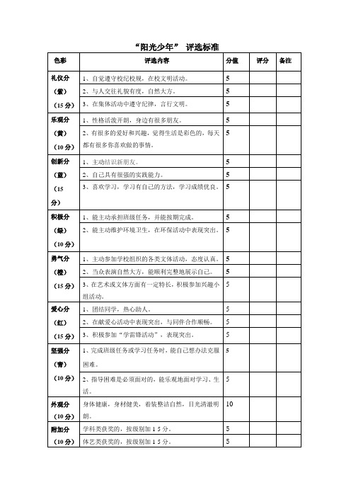 阳光少年评选标准