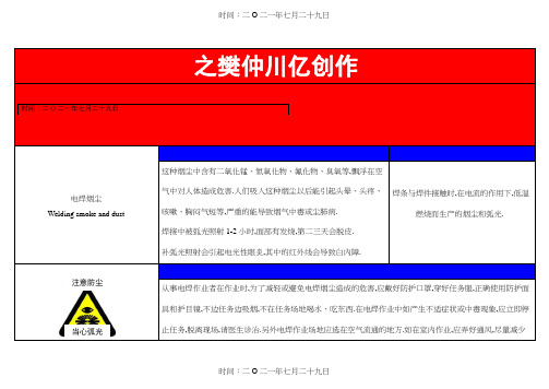 职业病危害告知卡-电焊烟尘