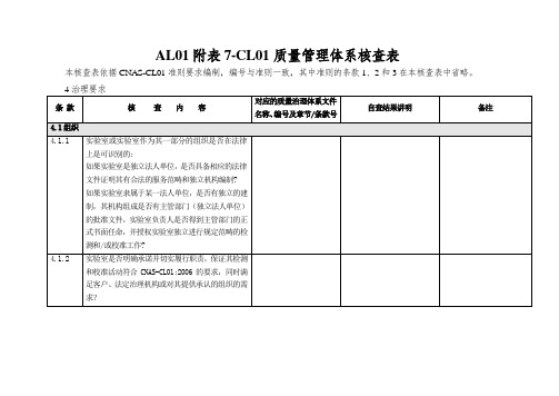 AL01附表7-CL01质量管理体系核查表