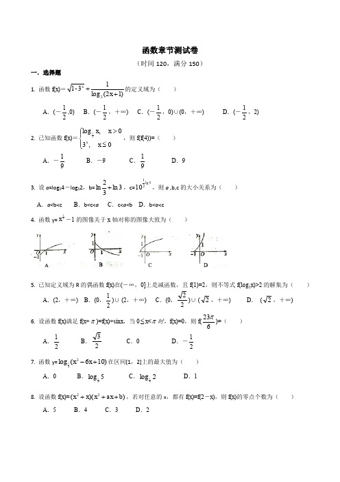 高一数学：函数章节测试题(含解析)