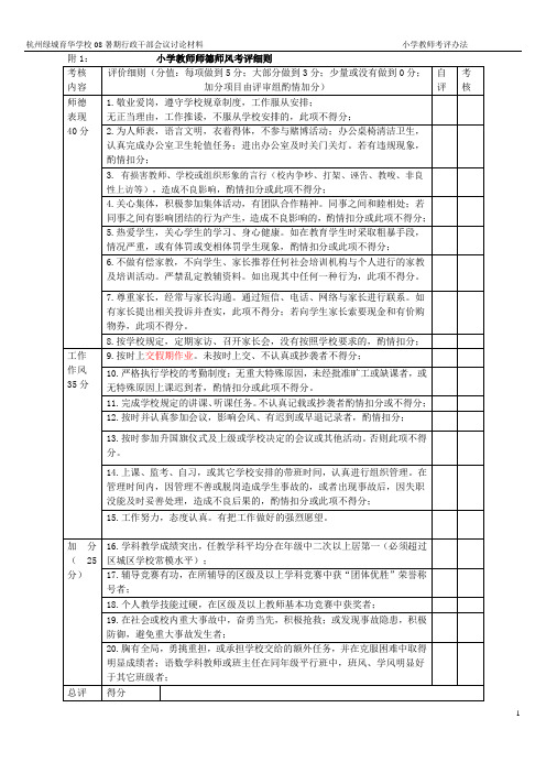 小学教师师德师风考评细则