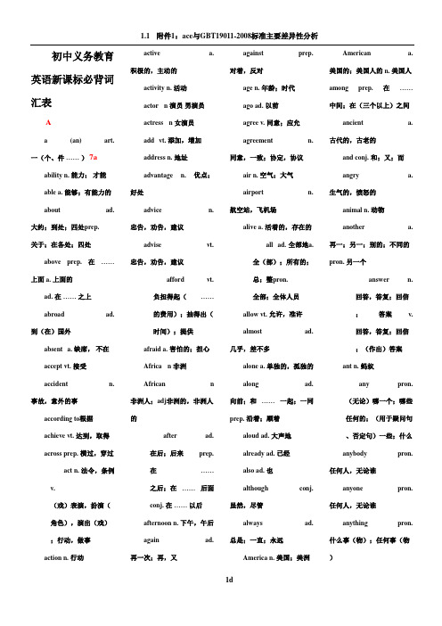 初中义务教育英语新课标必背词汇表