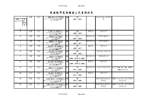 我国城市暴雨强度公式查询表之欧阳理创编