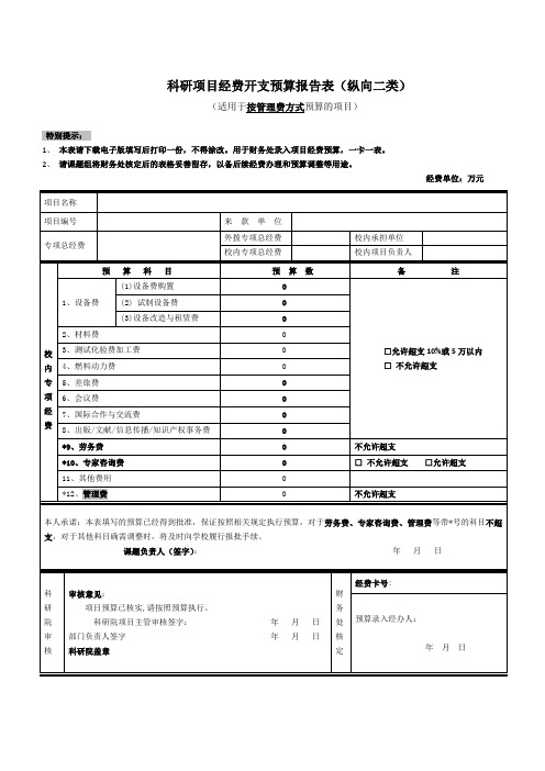 科研项目经费开支预算报告表(纵向二类)