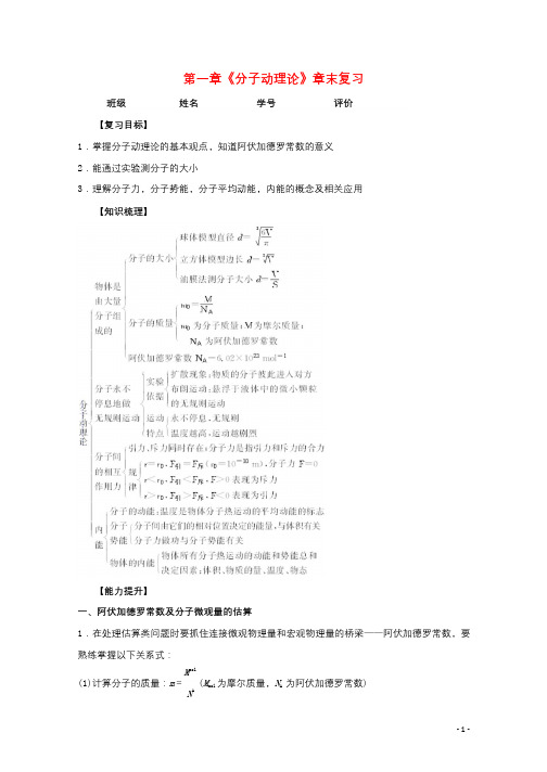 广东省惠州市高中物理第一章分子动理论章末复习导学案无答案粤教版选修3_320180106330