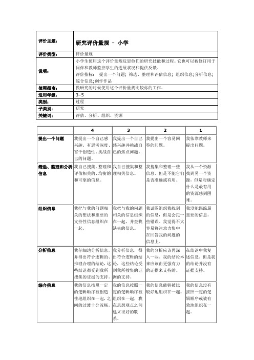 研究评价量规 - 小学(1)