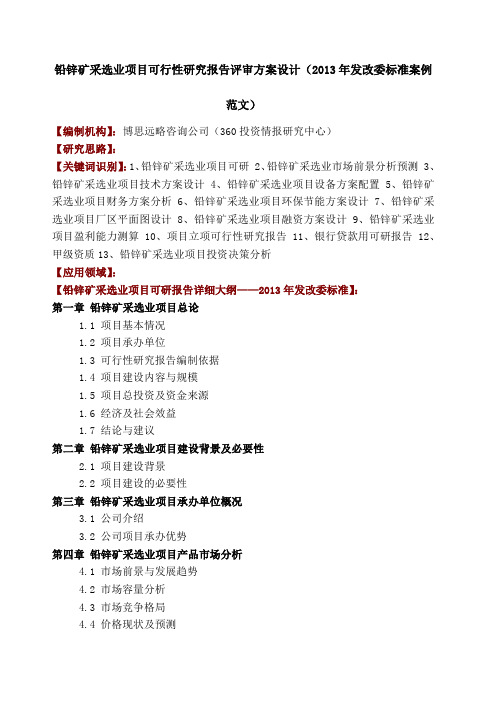 铅锌矿采选业项目可行性研究报告评审方案设计 发改委标准案例范文 