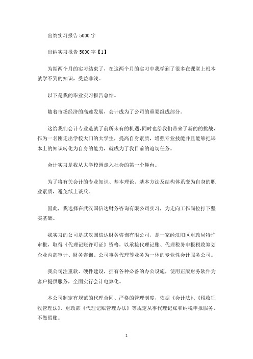 出纳实习报告5000字(最新)