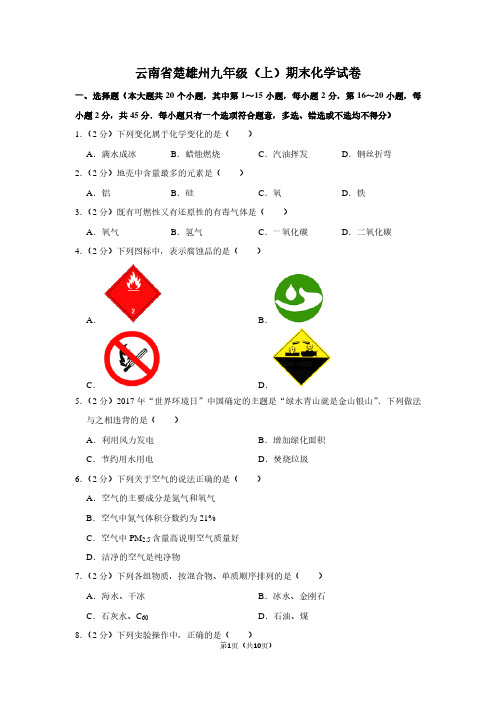 云南省楚雄州九年级(上)期末化学试卷