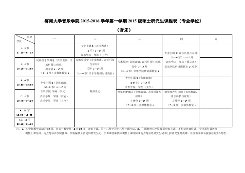 济南大学音乐学院2015-2016学年第一学期2015级硕士研究生