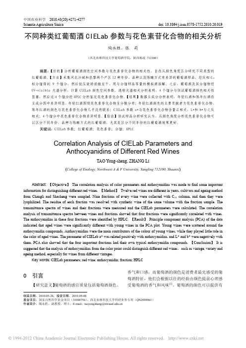 不同种类红葡萄酒CIELab参数与花色素苷化合物的相关分析