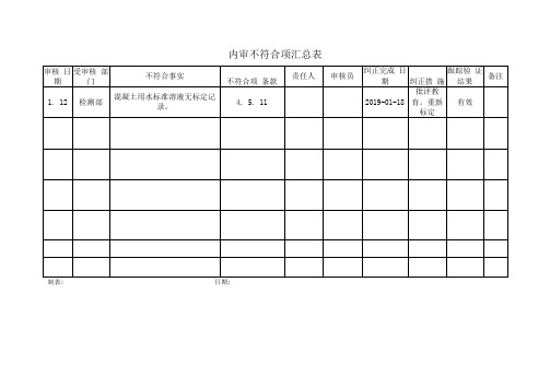 2021年内审不符合项汇总表及汇总表6页