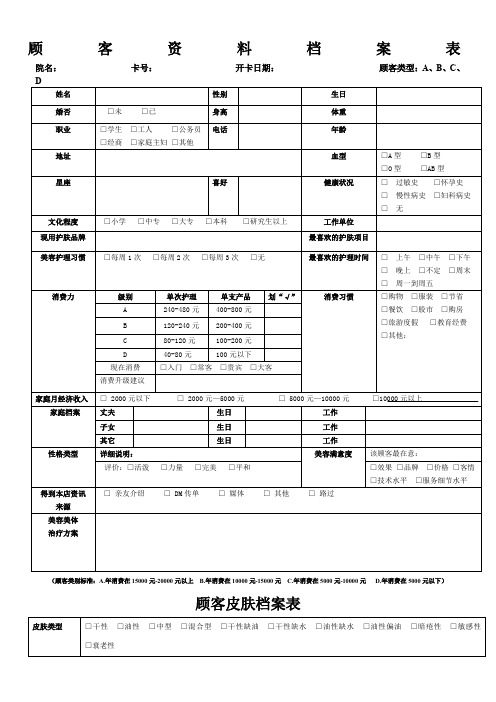 美容院顾客档案