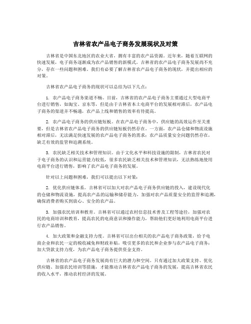 吉林省农产品电子商务发展现状及对策