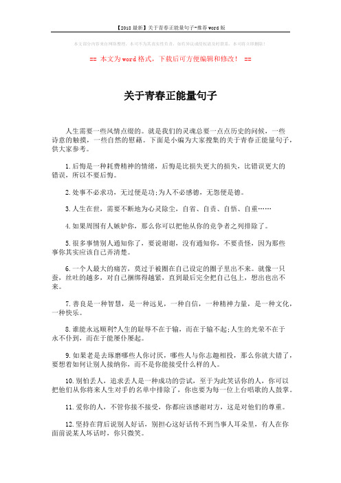 【2018最新】关于青春正能量句子-推荐word版 (5页)