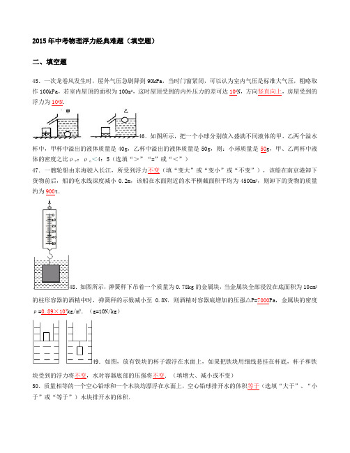 2015年中考物理浮力经典难题(填空题)