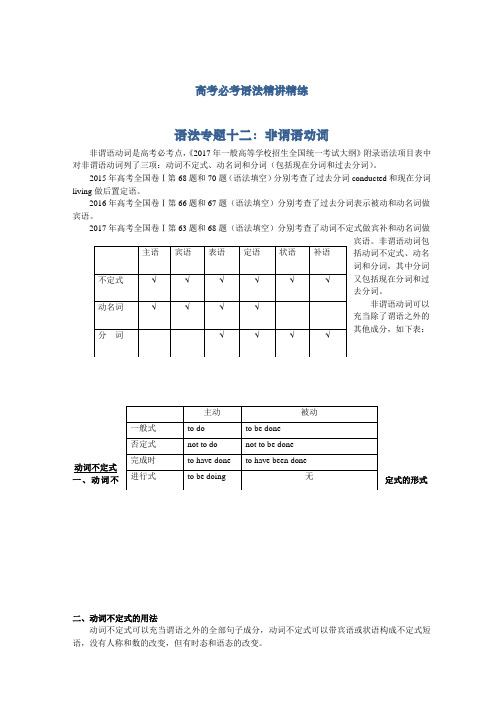 高考必考语法精讲精练专题十二：非谓语动词(含解析)