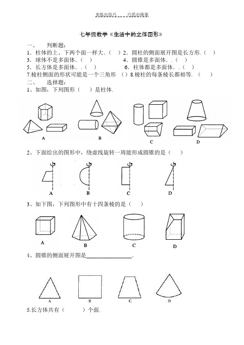 七年级数学《生活中的立体图形》测试题