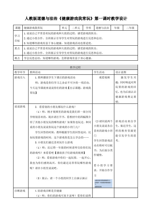 部编人教版《道德与法治》二年级下册第5课《健康游戏我常玩》优秀教案