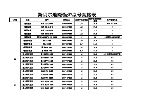 锅炉型号规格表