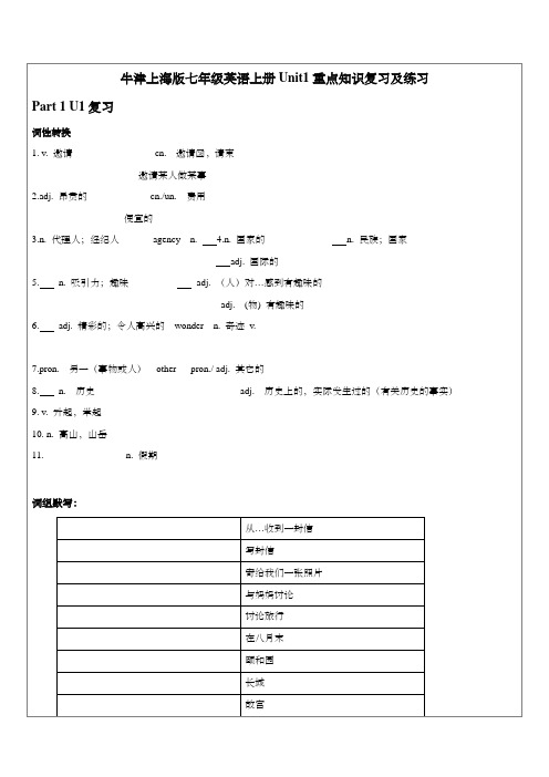 牛津上海版七年级英语上册Unit1重点知识复习及练习