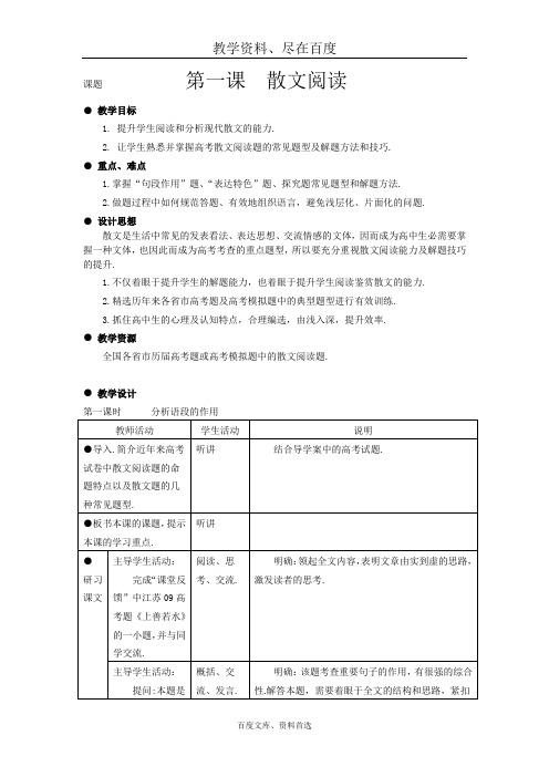 江苏省扬州市2019年高考语文一轮复习 教案：散文阅读 含解析