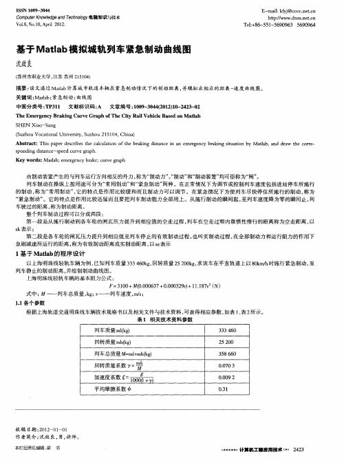 基于Matlab模拟城轨列车紧急制动曲线图