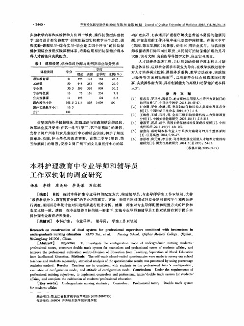 本科护理教育中专业导师和辅导员工作双轨制的调查研究