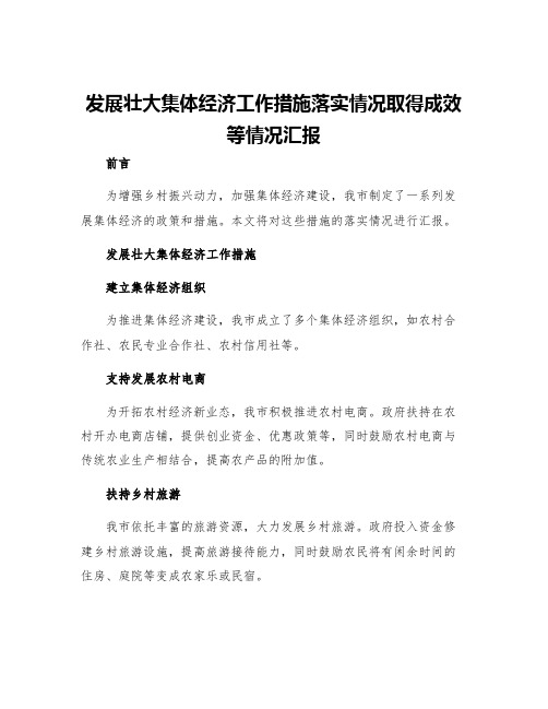 发展壮大集体经济工作措施落实情况取得成效等情况汇报