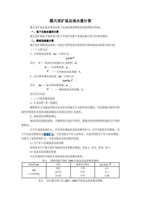 露天采场涌水量计算