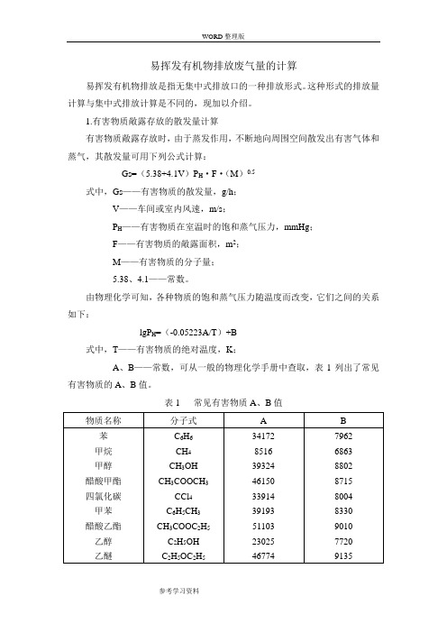 易挥发物质排放废气量的计算