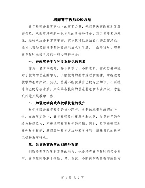 培养青年教师经验总结