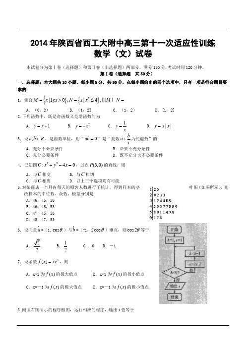 2014年陕西省西工大附中高三第十一次适应性训练数学(文)试卷